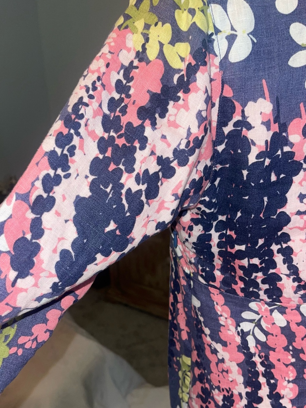 Boden- Floral Navy Women's Dress in Pink & Olive zips on the side - Picture 2 of 14